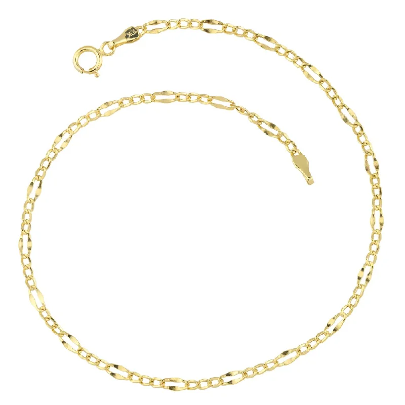 Fremada 10k Yellow Gold High Polish Lite Flat Figaro Anklet (9 inches)