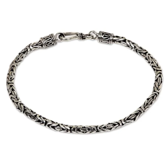 Handmade Borobudur Collection Buddhist Zen Inspired Naga Snake Mens or Womens Sterling Silver Chain Bracelet (Indondesia)