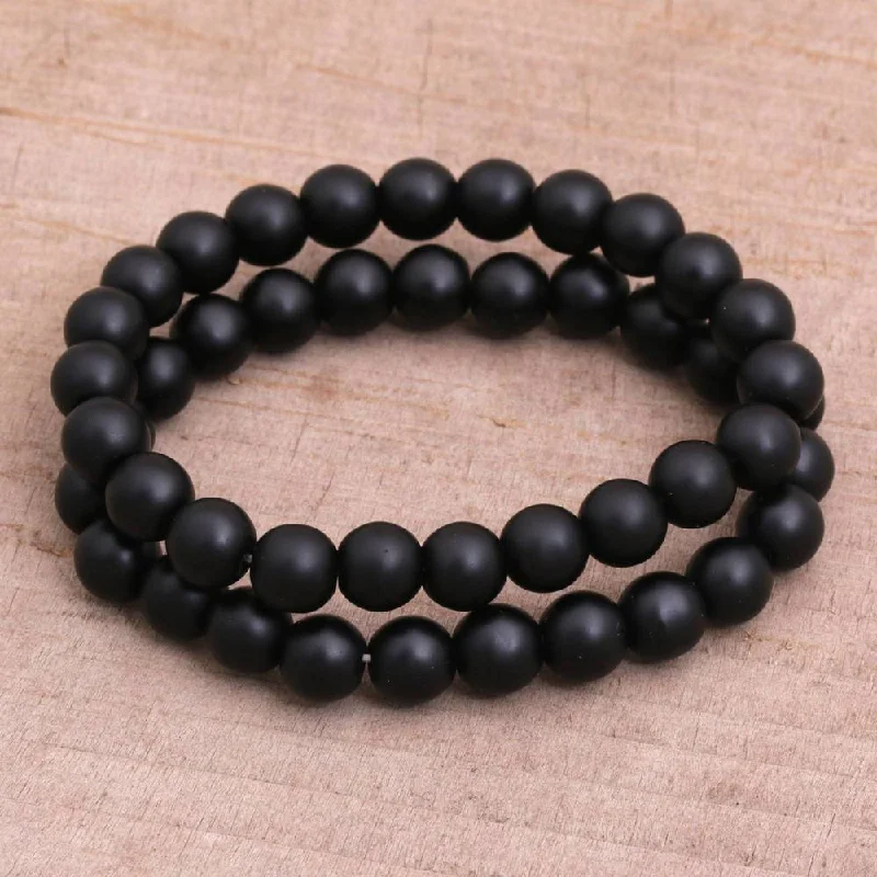 Handmade Onyx 'Dark Planets' Bracelets (Indonesia) - Black