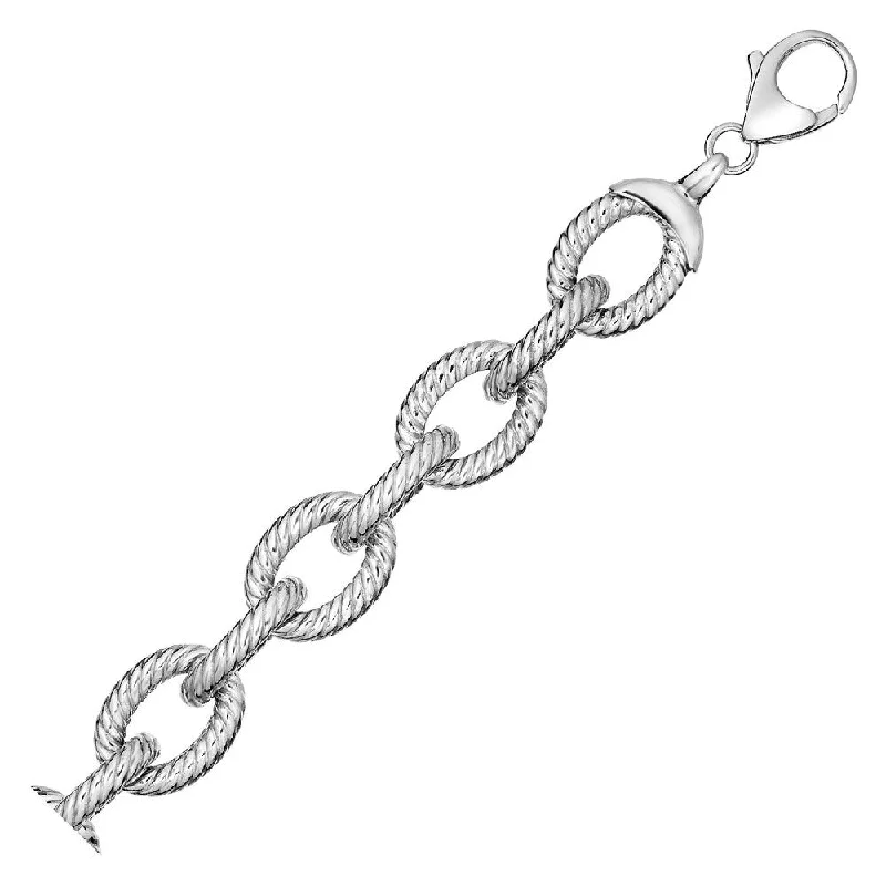 Large Oval Link Bracelet with Braided Texture in Sterling Silver