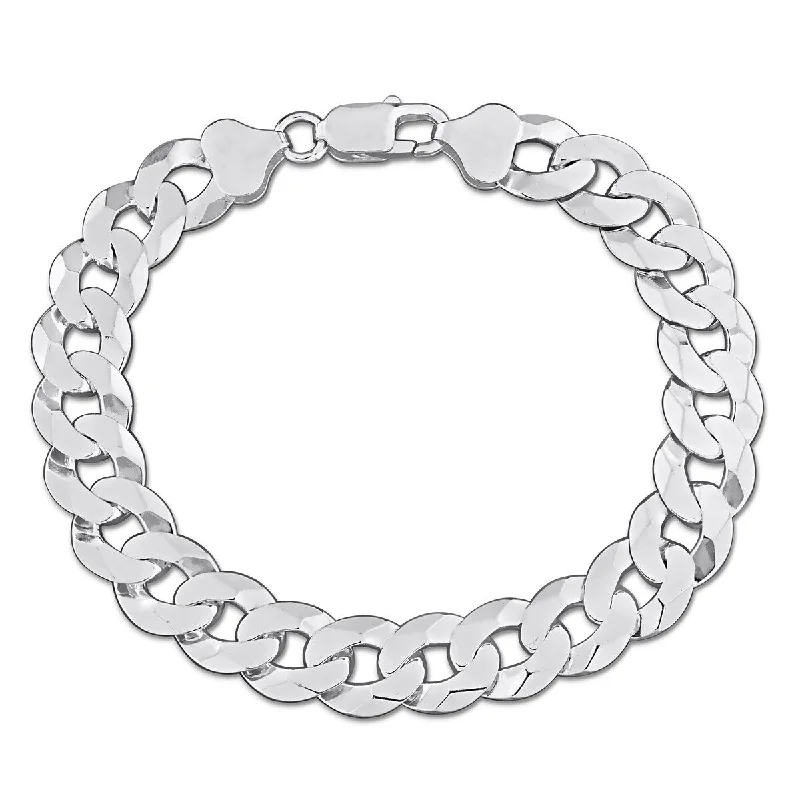 Miadora 11mm Diamond Cut Curb Bevelled Anklet in Sterling Silver-9 in