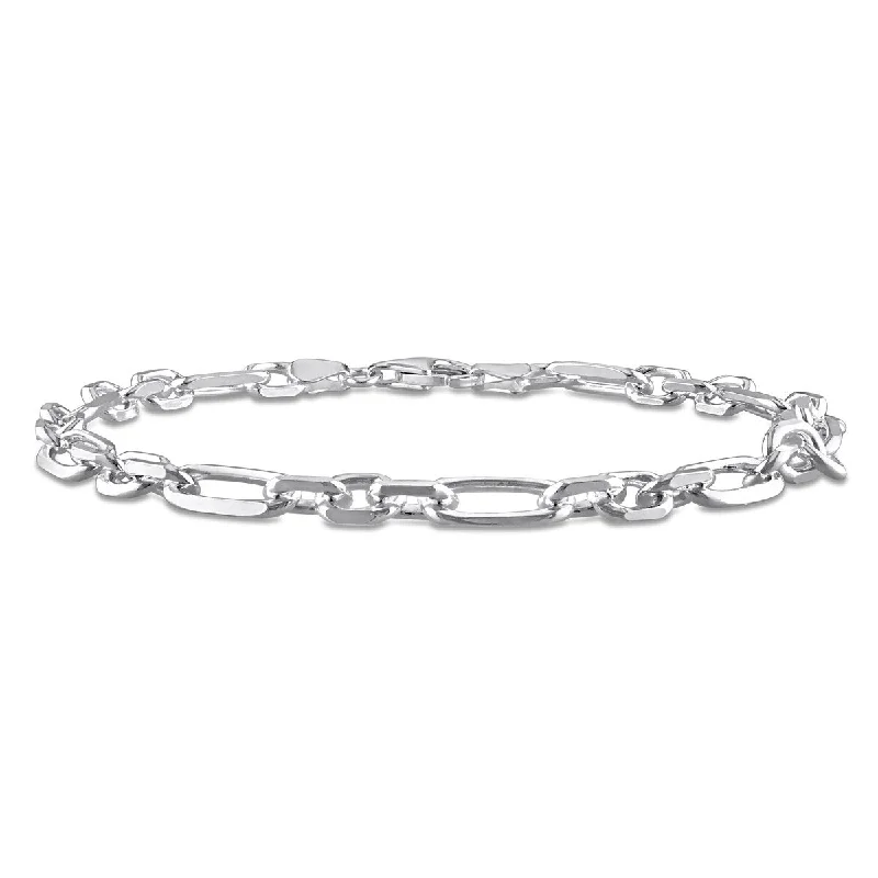 Miadora 6mm Diamond Cut Figaro Chain Anklet in Sterling Silver- 9 in