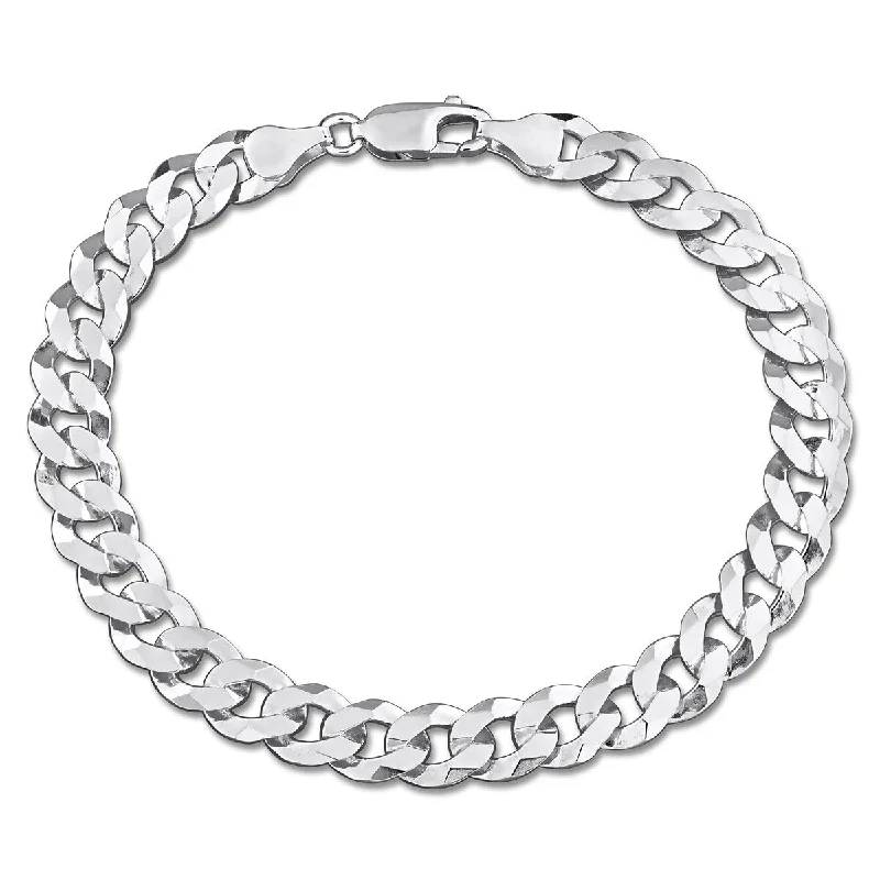 Miadora 7.5mm Diamond Cut Curb Bevelled Anklet in Sterling Silver-9 in