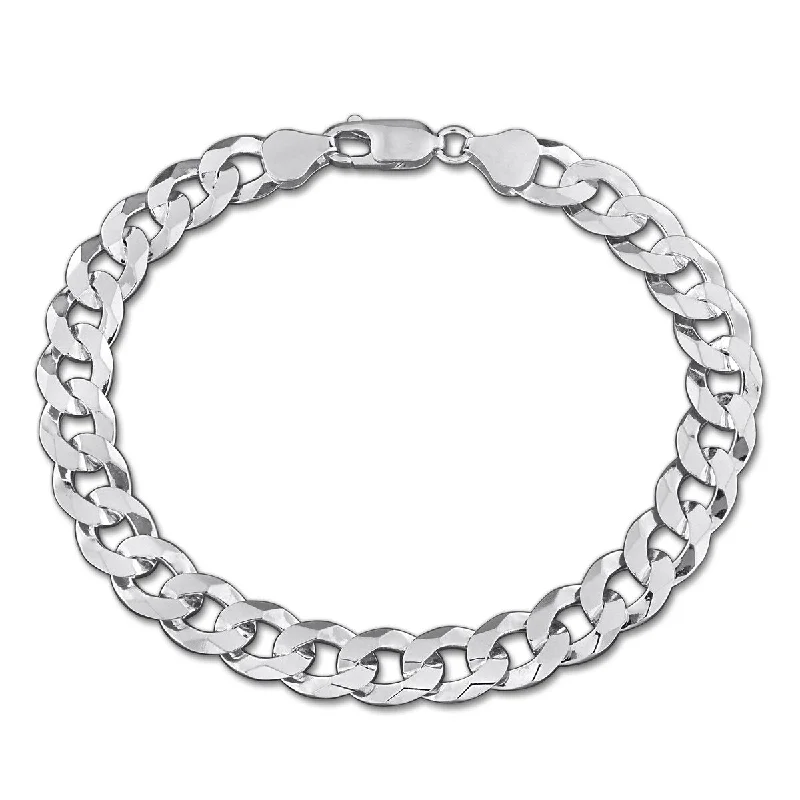 Miadora 8mm Diamond Cut Curb Bevelled Anklet in Sterling Silver-9 in