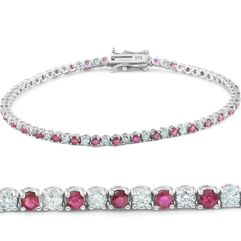 Pompeii3 14k White Gold 3 Ct TW Genuine Ruby & Diamond Tennis Bracelet 7"