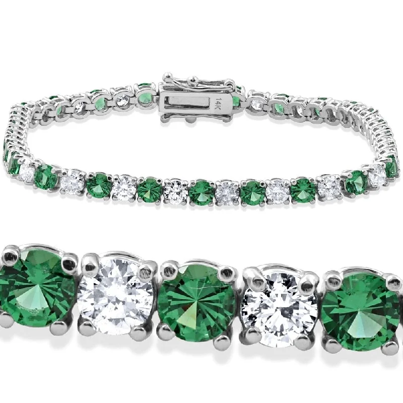 Pompeii3 14k White Gold Simulated Emerald 4ct TDW Diamond Tennis Bracelet - Green