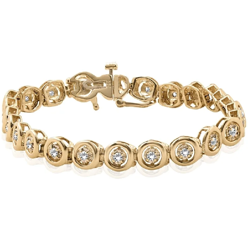 Pompeii3 14k Yellow Gold 3/4 ct TDW Diamond Tennis Bracelet 15 Grams 6.8mm Wide (I/SI) - White