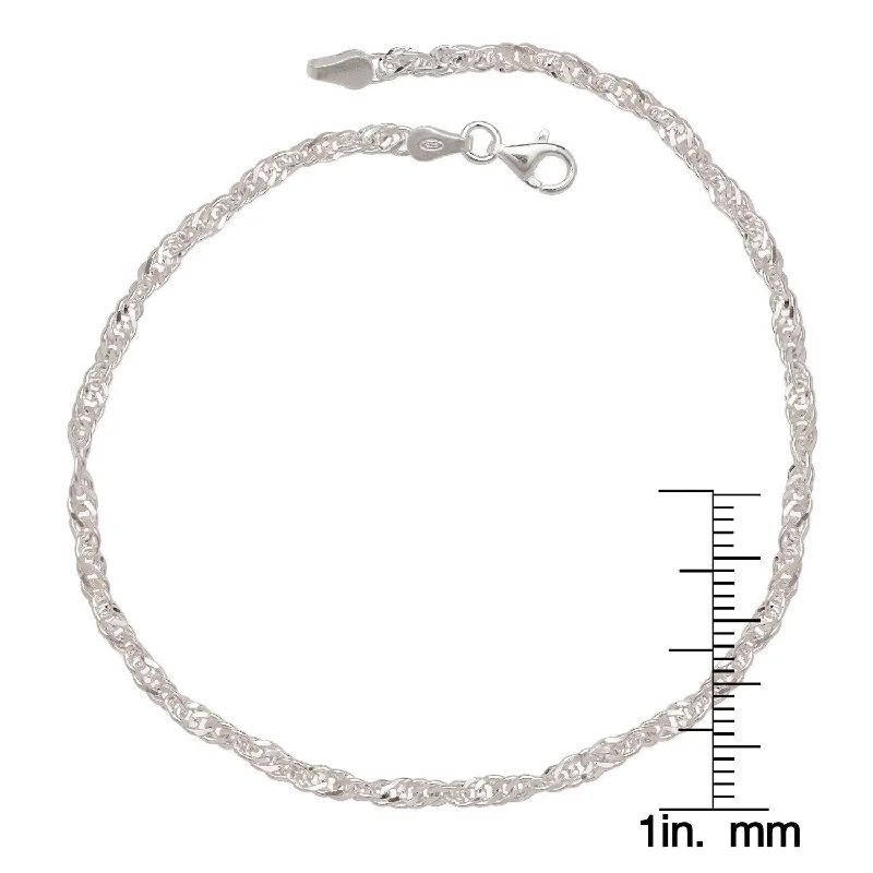 Sterling Silver Diamond-cut Singapore Anklet (10 inches) - White