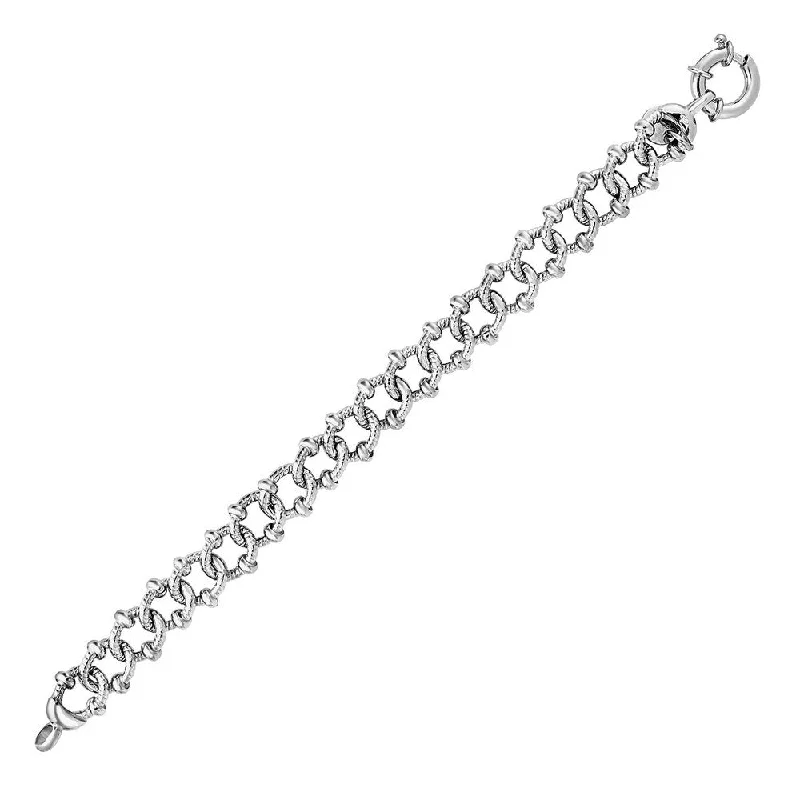 Textured Embellished Link Bracelet in Sterling Silver