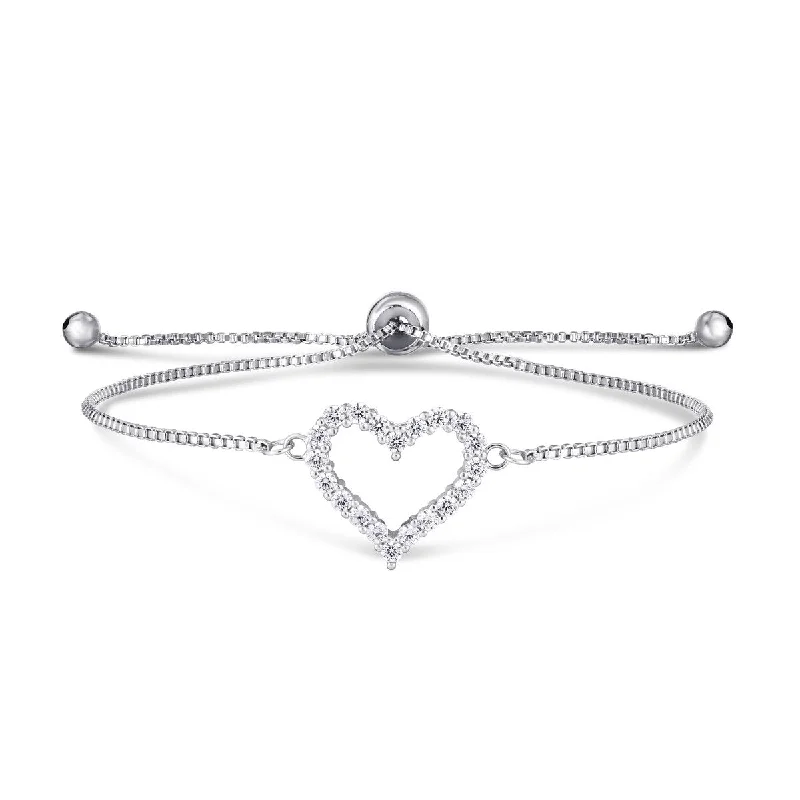 Victoria Townsend Silver Plated Cubic Zirconia Open Heart Adjustable Bracelet