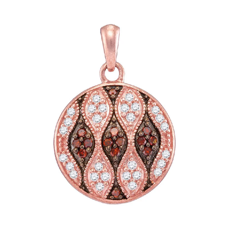 10kt Rose Gold Womens Round Red Color Enhanced Diamond Circle Pendant 1/3 Cttw