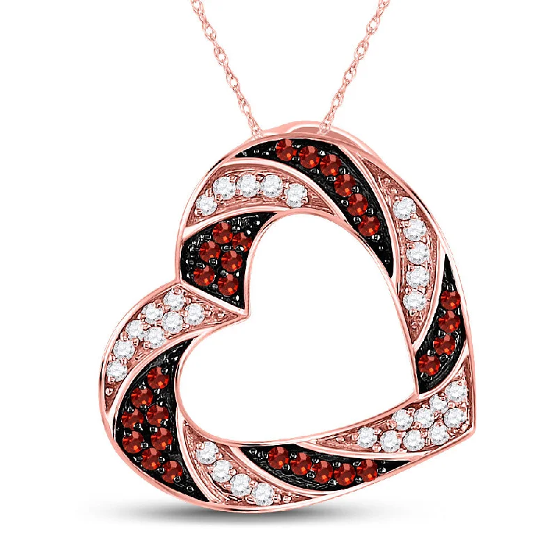 10kt Rose Gold Womens Round Red Color Enhanced Diamond Heart Pendant 1/2 Cttw