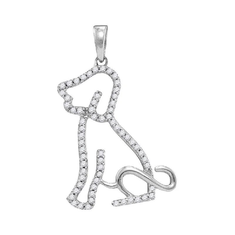 10kt White Gold Womens Round Diamond Animal Dog Puppy Pendant 1/5 Cttw