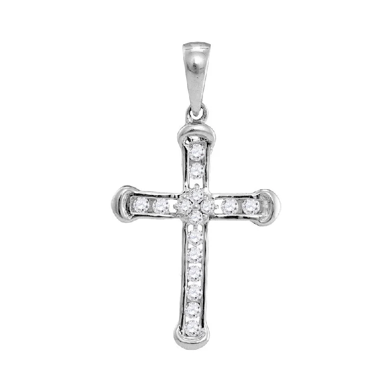 10kt White Gold Womens Round Diamond Cross Pendant 1/5 Cttw