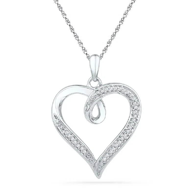 10kt White Gold Womens Round Diamond Heart Pendant 1/10 Cttw