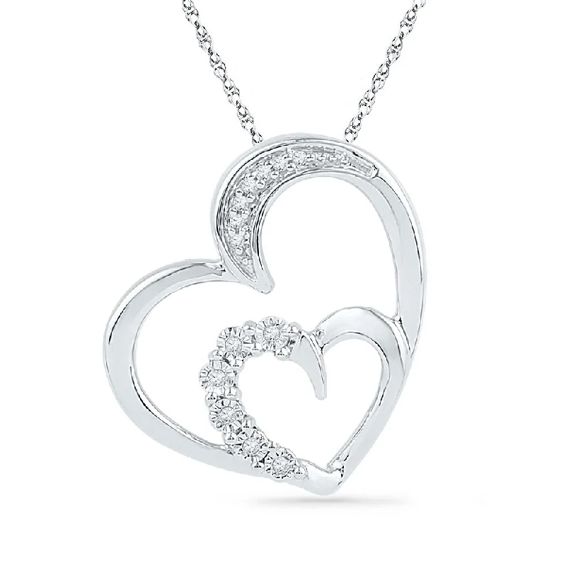 10kt White Gold Womens Round Diamond Heart Pendant 1/20 Cttw