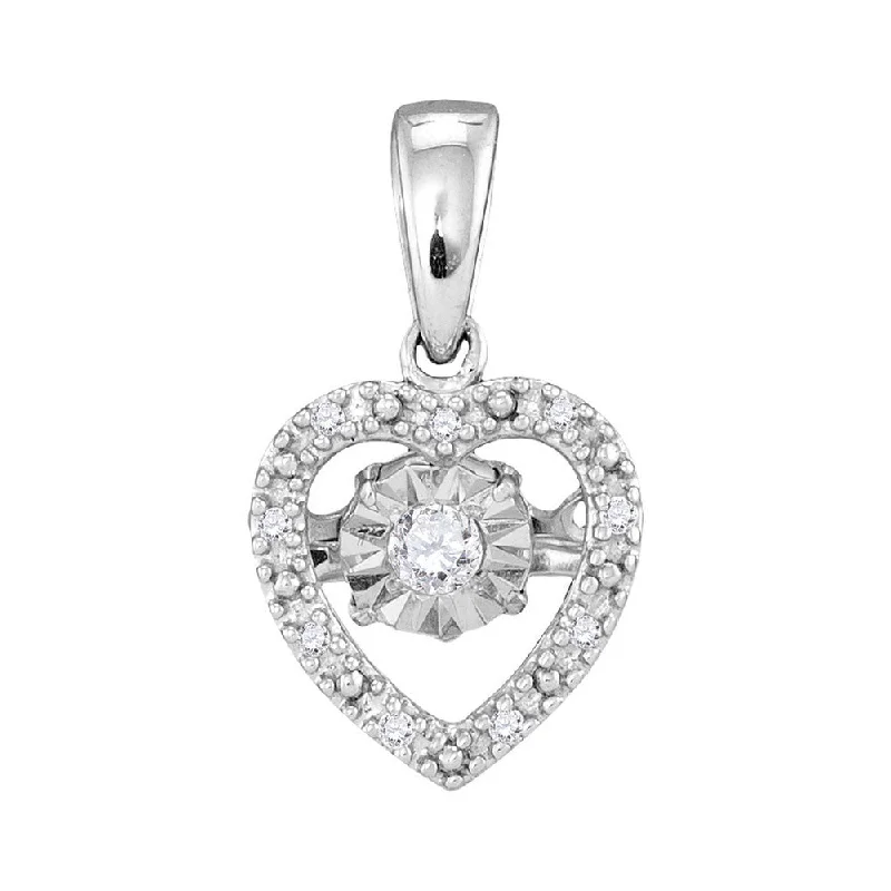 10kt White Gold Womens Round Diamond Moving Twinkle Heart Pendant 1/20 Cttw