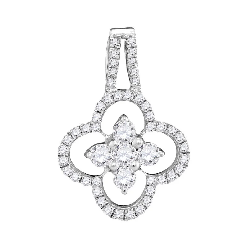 10kt White Gold Womens Round Diamond Quatrefoil Cluster Pendant 1/2 Cttw