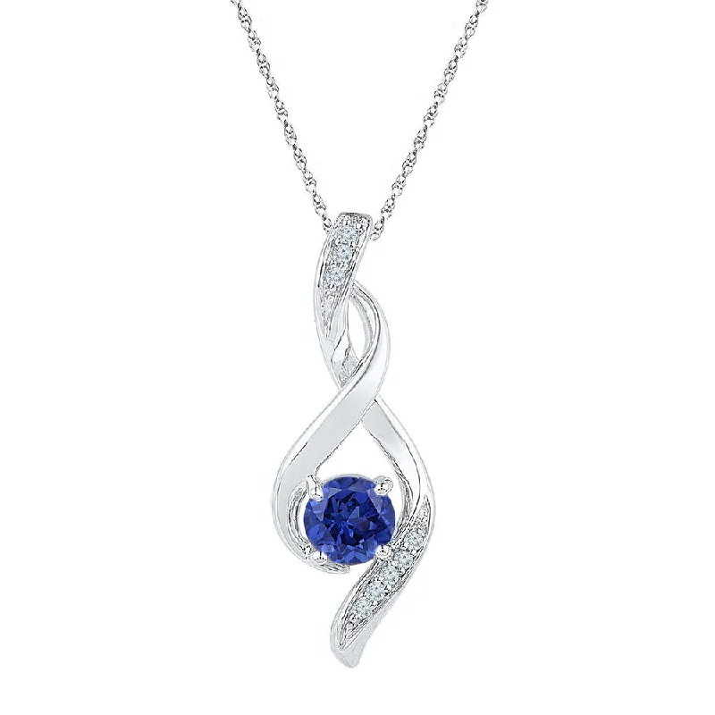 10kt White Gold Womens Round Lab-Created Blue Sapphire Fashion Pendant 5/8 Cttw