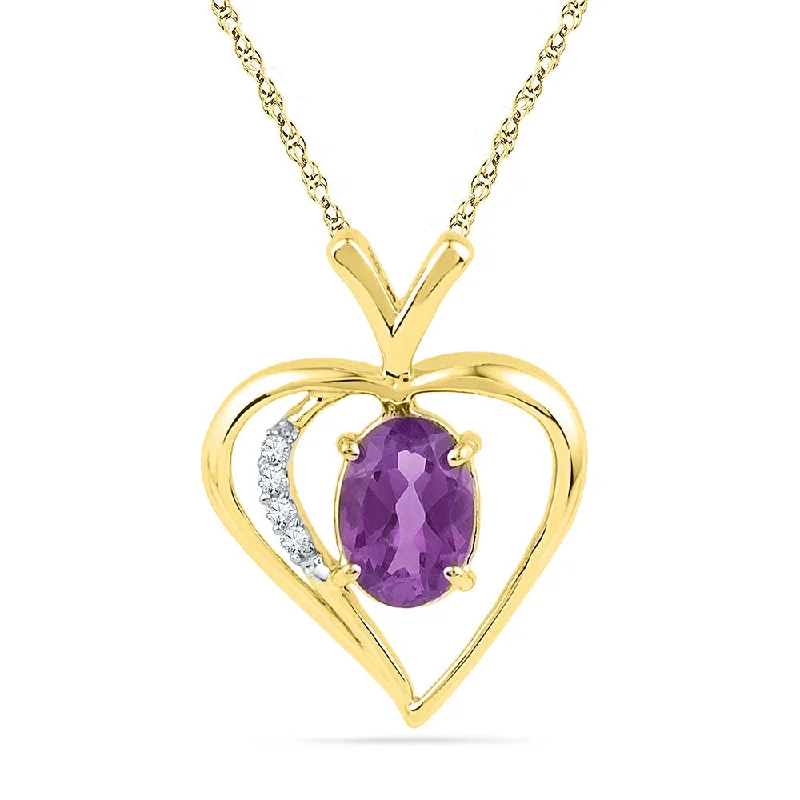 10kt Yellow Gold Womens Oval Lab-Created Amethyst Heart Pendant 3/4 Cttw