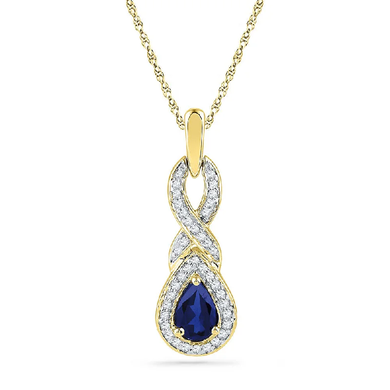 10kt Yellow Gold Womens Pear Lab-Created Blue Sapphire Solitaire Pendant 2/3 Cttw