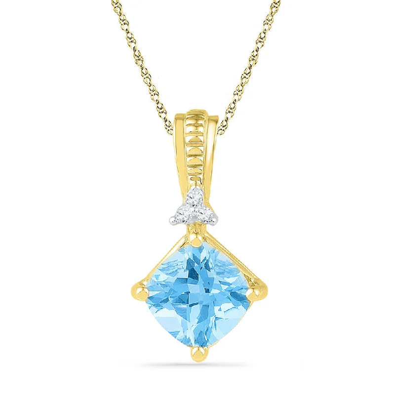 10kt Yellow Gold Womens Princess Lab-Created Blue Topaz Solitaire Pendant 2-3/8 Cttw