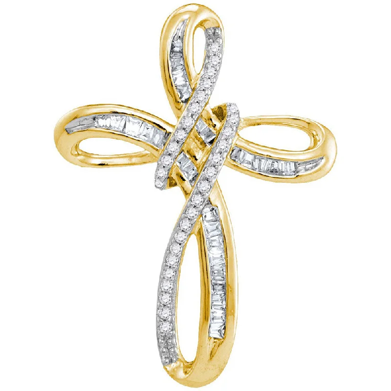 10kt Yellow Gold Womens Round Diamond Cross Pendant 1/5 Cttw