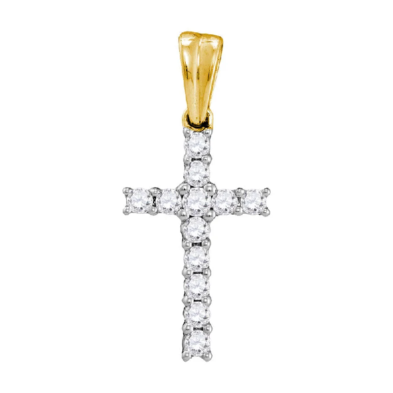 10kt Yellow Gold Womens Round Diamond Cross Religious Pendant 1/4 Cttw