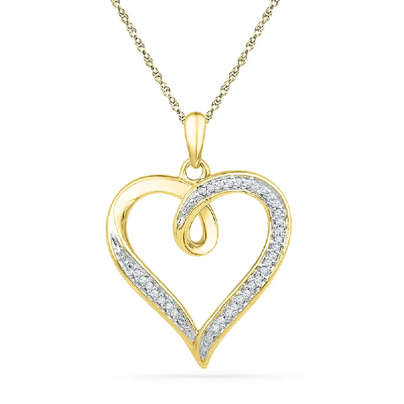 10kt Yellow Gold Womens Round Diamond Heart Pendant 1/10 Cttw