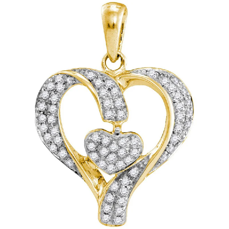 10kt Yellow Gold Womens Round Diamond Heart Pendant 1/6 Cttw