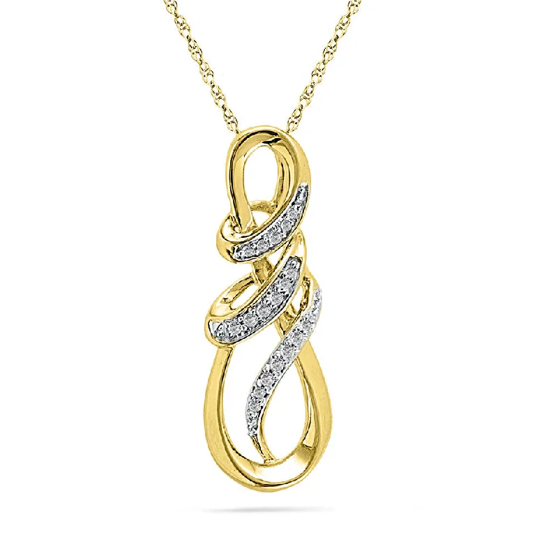 10kt Yellow Gold Womens Round Diamond Infinity Anniversary Love Pendant 1/10 Cttw