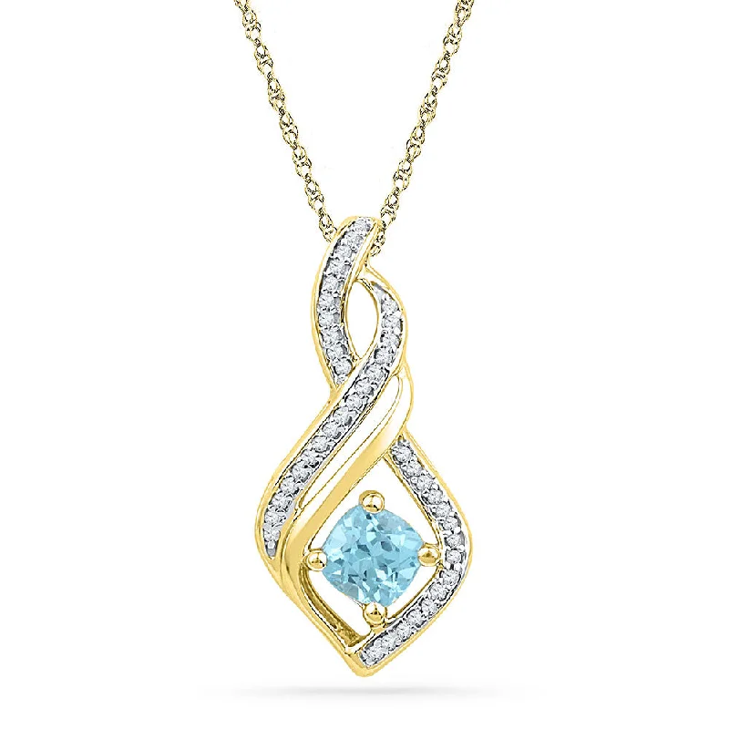 10kt Yellow Gold Womens Round Lab-Created Blue Topaz Diamond Pendant 3/4 Cttw