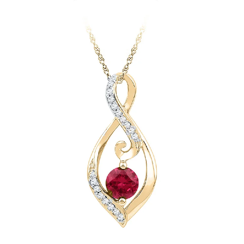 10kt Yellow Gold Womens Round Lab-Created Ruby Fashion Pendant 3/4 Cttw