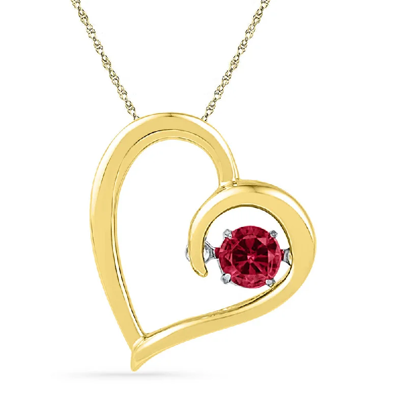 10kt Yellow Gold Womens Round Lab-Created Ruby Heart Pendant 1/5 Cttw