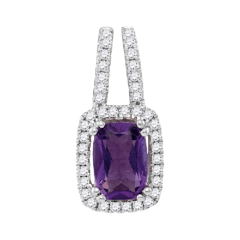 14kt White Gold Womens Emerald Amethyst Solitaire Diamond Accent Pendant 7/8 Cttw