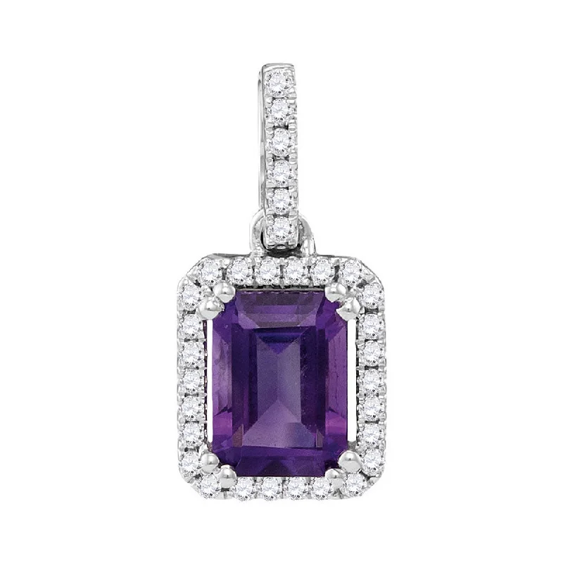 14kt White Gold Womens Emerald Amethyst Solitaire Pendant 1 Cttw