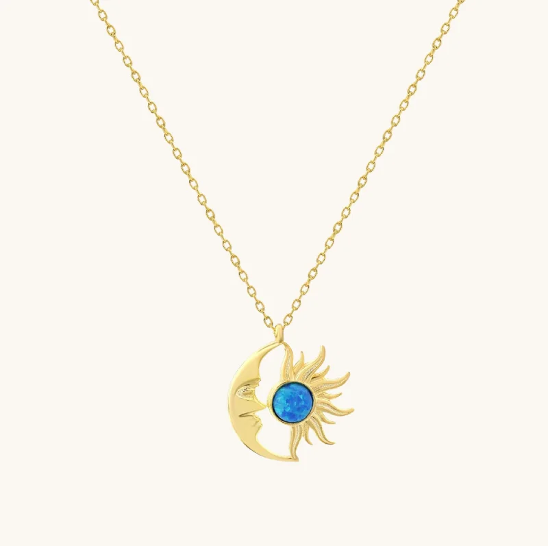 Blue Opal Sun & Moon Necklace