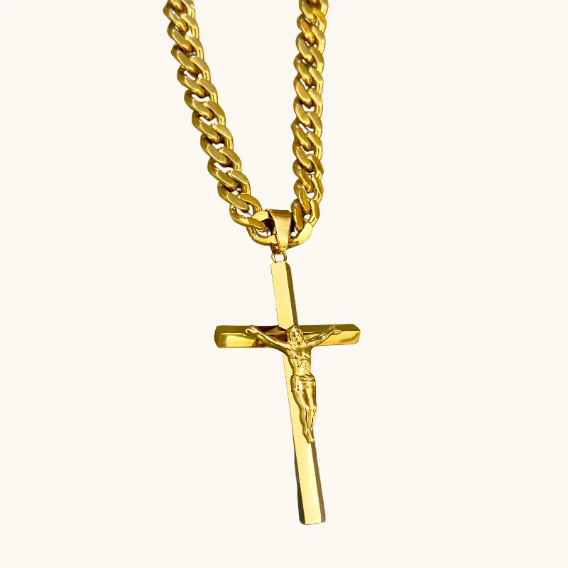 Gold Gaudy Crucifix Necklace