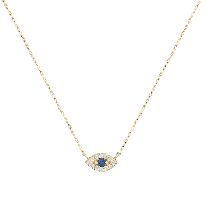 Sapphire Pavé Evil Eye Necklace | 14k Solid Gold