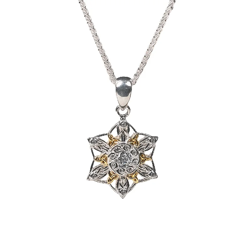 Silver And 10k Gold Limited Edition Celtic Snowflake Pendant - Cubic Zirconia - Shipping 1st Week of December