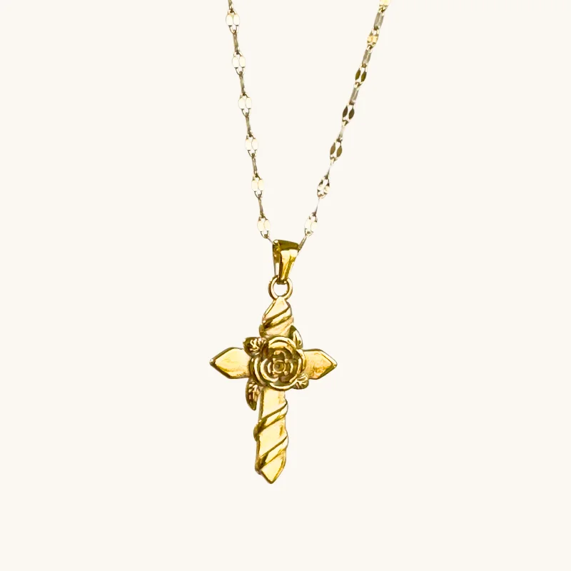 Rose Embraced Cross Necklace