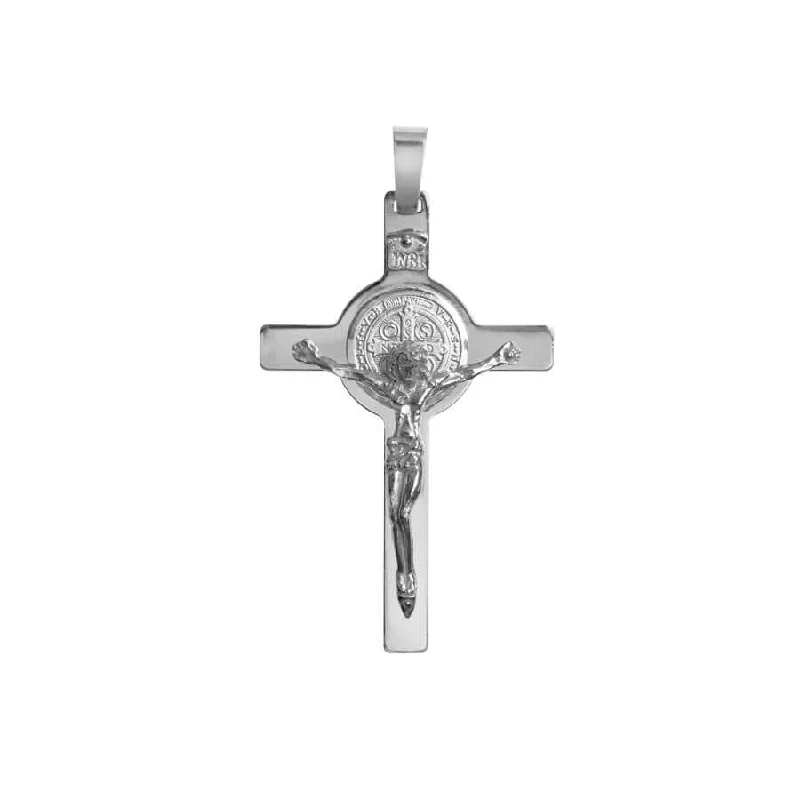 SAINT BENEDICT - CRUCIFIX PENDANT - WHITE GOLD