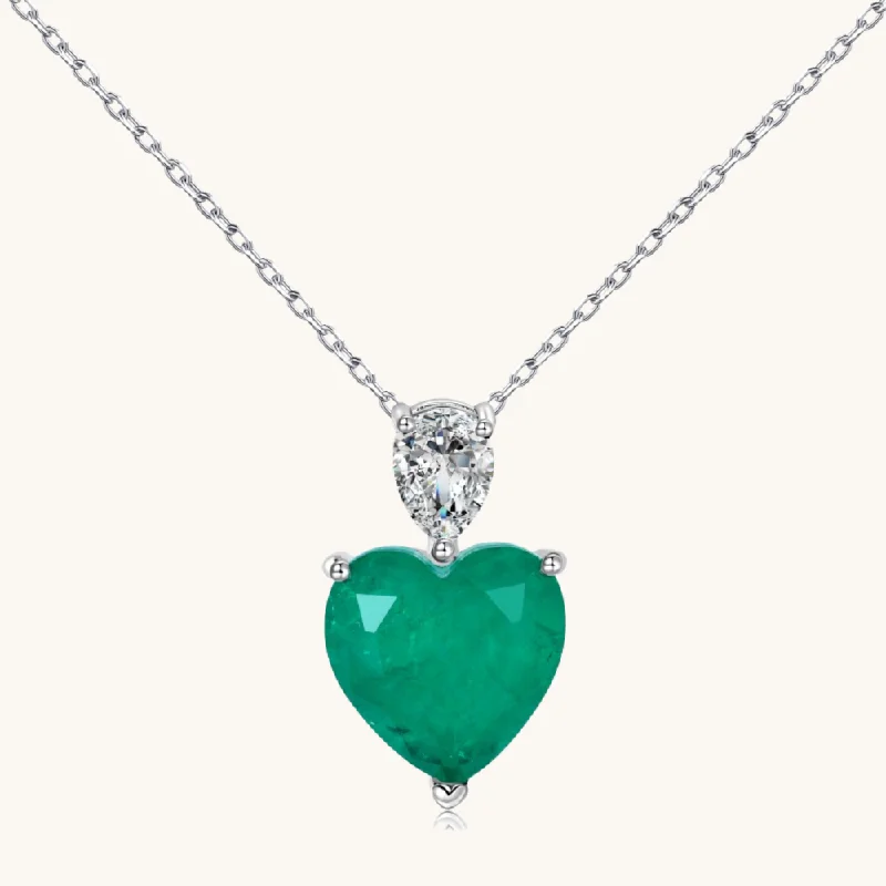 Sterling Silver Emerald Heart Necklace