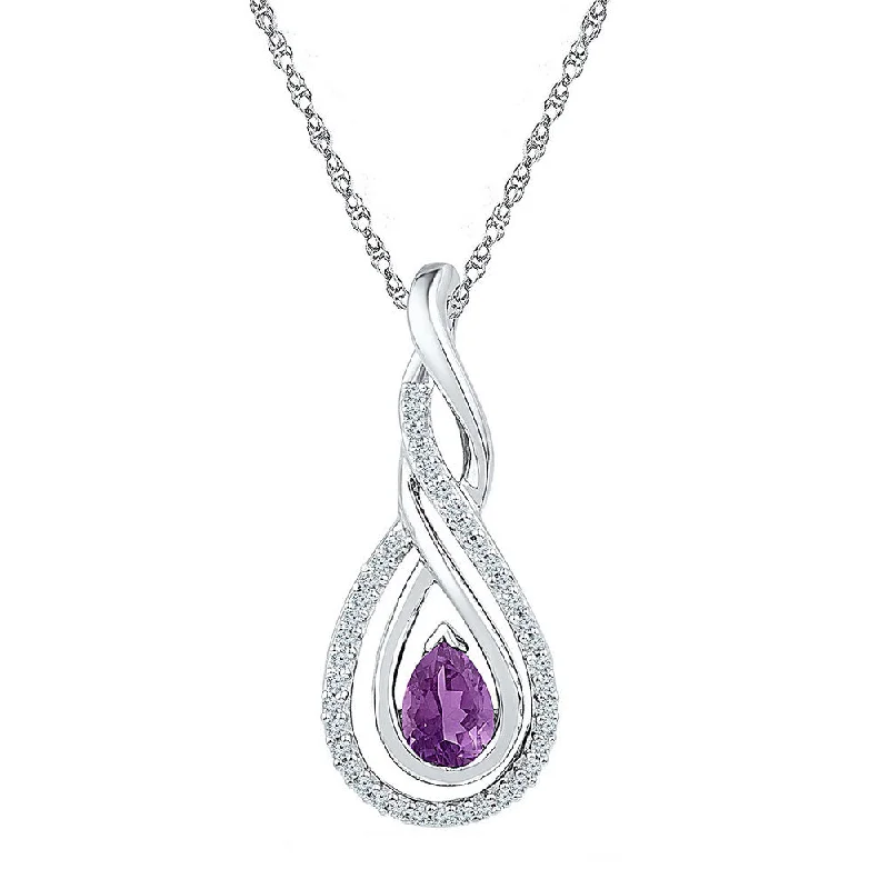 Sterling Silver Womens Pear Lab-Created Amethyst Teardrop Pendant 1/2 Cttw