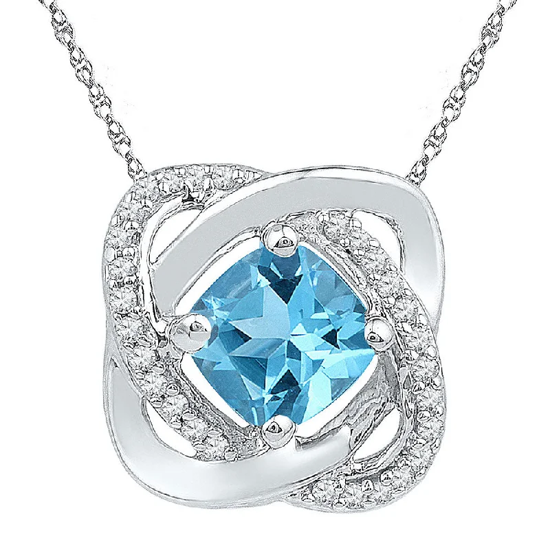 Sterling Silver Womens Princess Lab-Created Blue Topaz Fashion Pendant 3/4 Cttw