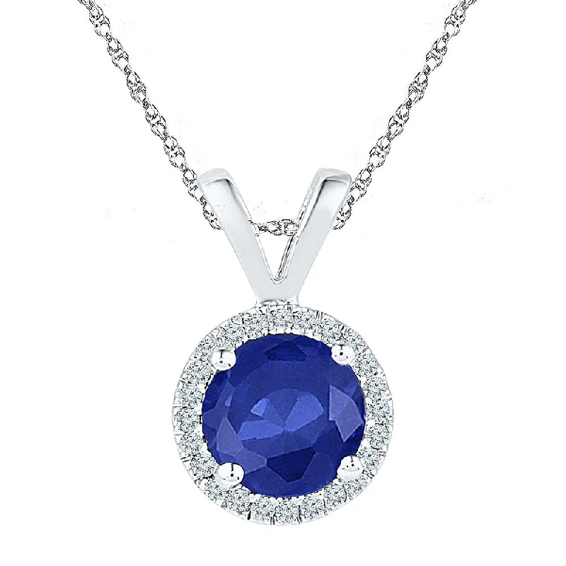 Sterling Silver Womens Round Lab-Created Blue Sapphire Solitaire Pendant 1/10 Cttw