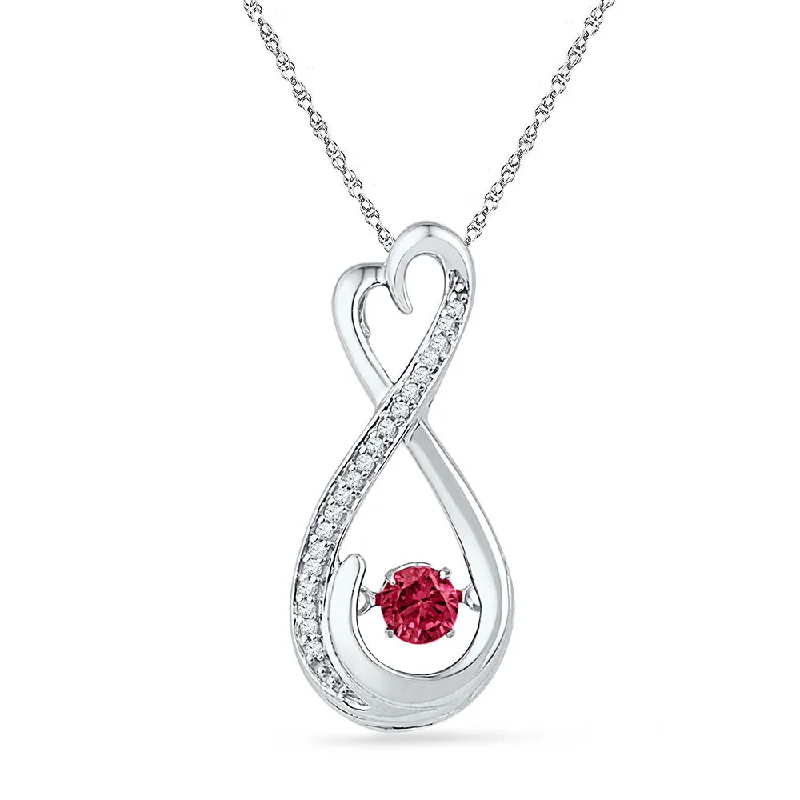 Sterling Silver Womens Round Lab-Created Ruby Diamond Infinity Pendant 1/3 Cttw