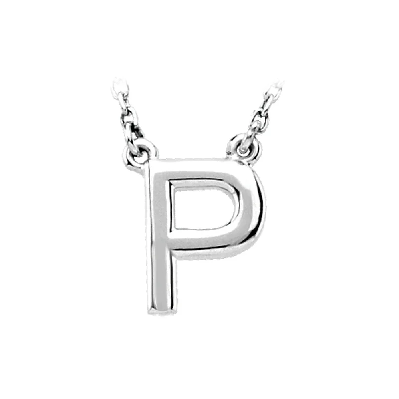 14K White Gold, Kendall Collection, Block Initial P Necklace, 16 Inch