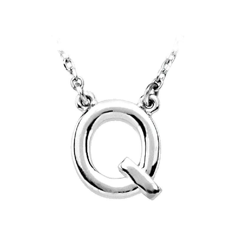 14K White Gold, Kendall Collection, Block Initial Q Necklace, 16 Inch