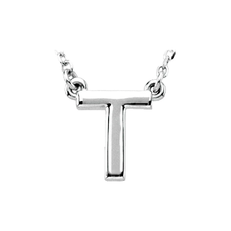 14K White Gold, Kendall Collection, Block Initial T Necklace, 16 Inch